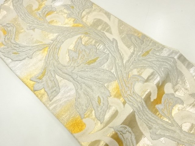 JAPANESE KIMONO / ANTIQUE FUKURO OBI / SILK / WOVEN ARABESQUE